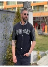 Erkek Complex Kolları Deri Kolej Oversize Tshirt  iyah