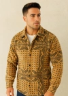 Erkek Desenli Düğmeli Polar Gömlek – Hardal Paisley Desen Yakalı, Uzun Kollu, Oversize Rahat Kalıp  arı