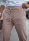 Erkek Diagonel ikro Dokulu Cepli Beli astilki Pantolon  Kahverengi