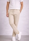 Erkek Diagonel ikro Dokulu Duble Paça Cepli Pantolon Bağcıklı Bel, odern Kesim  Krem