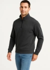 Erkek Dik Yaka weatshirt Dik Yaka Yarım Fermuarlı 3 İplik Şardonlu Pamuk Kumaş  Antrasit