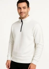 Erkek Dik Yaka weatshirt Dik Yaka Yarım Fermuarlı 3 İplik Şardonlu Pamuk Kumaş  Beyaz