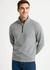 Erkek Dik Yaka weatshirt Dik Yaka Yarım Fermuarlı 3 İplik Şardonlu Pamuk Kumaş  Gri