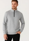Erkek Dik Yaka weatshirt Dik Yaka Yarım Fermuarlı 3 İplik Şardonlu Pamuk Kumaş  Gri