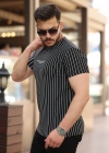 Erkek Dikey çizgili Ottoman Kumaş Kısa Kollu Tshirt