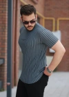 Erkek Dikey çizgili Ottoman Kumaş Kısa Kollu Tshirt