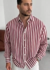 Erkek Dikey Çizgili Yarım Oversize Gömlek