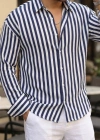 Erkek Dikey Çizgili Yarım Oversize Gömlek