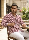 Erkek Dikey Çizgili Yarım Oversize Gömlek