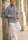 Erkek Dikey Çizgili Yarım Oversize Gömlek