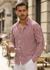 Erkek Dikey Çizgili Yarım Oversize Gömlek