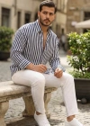 Erkek Dikey Çizgili Yarım Oversize Gömlek
