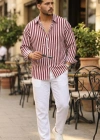 Erkek Dikey Çizgili Yarım Oversize Gömlek