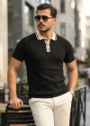 Erkek Düğme Yakalı Kontrast Yaka Triko Tişört
