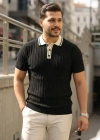 Erkek Düğme Yakalı Kontrast Yaka Triko Tişört