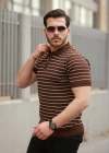 Erkek Fermuar Yakalı çizgili Kısa Kollu Tshirt