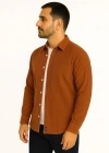 Erkek Fitilli Kadife Cepli Gömlek Oversize Rahat Kalıp  Kahverengi