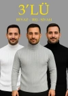 Erkek Fitilli Kazak Tam Boğazlı Balıkçı Yaka Triko 3lü et BeyazGriiyah