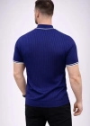 Erkek Fitilli Triko Dokuma Kısa Kol Tişört Yarım Boğaz odern Yazlık Thirt  acivert