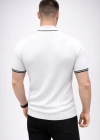 Erkek Fitilli Triko Dokuma Kısa Kol Tişört Yarım Boğaz odern Yazlık Thirt  Beyaz