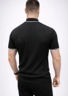 Erkek Fitilli Triko Dokuma Kısa Kol Tişört Yarım Boğaz odern Yazlık Thirt  iyah