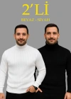 Erkek Fitilli Triko Kazak 2li et Beyaz iyah Regular Balıkcı Yaka Tam Boğazlı Triko eti odeli Kazak