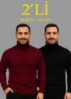 Erkek Fitilli Triko Kazak 2li et Bordo iyah Regular Balıkcı Yaka Tam Boğazlı Triko eti odeli Kazak
