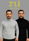 Erkek Fitilli Triko Kazak 2li et Gri iyah Regular Balıkcı Yaka Tam Boğazlı Triko eti odeli Kazak