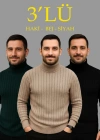 Erkek Fitilli Triko Kazak 3lÜ et Bej Haki iyah Regular Balıkcı Yaka Tam Boğazlı Triko eti odeli Kazak