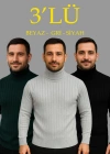 Erkek Fitilli Triko Kazak 3lÜ et Gri Haki iyah Regular Balıkcı Yaka Tam Boğazlı Triko eti odeli Kazak