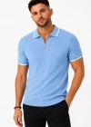 Erkek Fitilli Triko Tshirt Polo Yaka Yarım Fermuarlı Kısa Kollu Tişört  Açık avi