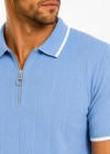 Erkek Fitilli Triko Tshirt Polo Yaka Yarım Fermuarlı Kısa Kollu Tişört  Açık avi