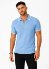 Erkek Fitilli Triko Tshirt Polo Yaka Yarım Fermuarlı Kısa Kollu Tişört  Açık avi