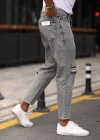 Erkek Gri Yıkama Yırtık Detaylı Boyfriend Jean