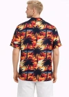 Erkek Gün Batımı Palmiye Desenli Kısa Kol Gömlek Hawaii Tarz Yazlık Rahat Kalıp  Desenli