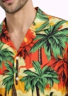 Erkek Hawaii Tarz Tropikal Palmiye Desenli Kısa Kol Gömlek Rahat Kalıp Yazlık  Desenli