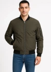 Erkek Içi Astarlı Fermuarlı Bomber ont Ceket  Haki