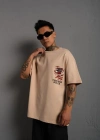 Erkek ırt Baskılı A Kalite Oversize Tshirt  Bej