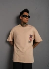 Erkek ırt Baskılı A Kalite Oversize Tshirt  Bej