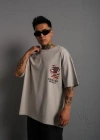 Erkek ırt Baskılı A Kalite Oversize Tshirt  Gri
