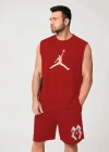 Erkek ırt Baskılı ıfır Kol İkili Şort Takım  Kırmızı