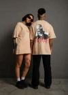 Erkek ırt Baskılı Oversize Tshirt  Bej