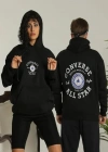 Erkek ırt Baskılı Oversize Üç İplik Kapüşonlu Hoodie weatshirt  iyah