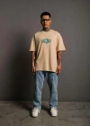 Erkek ırt Baskılı Tshirt  Bej