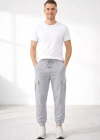 Erkek Jogger Eşofman Altı Regular Fit , Kargo Cepli, astikli Paça, Günlük por Pantolon  Gri