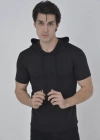 Erkek Kapşonlu lim Fit Tshirt  iyah