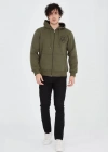 Erkek Kapüşonlu Baskılı Fermuarlı Hırka  Yeşil