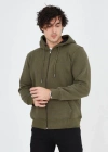 Erkek Kapüşonlu Düz Fermuarlı Hırka  Yeşil