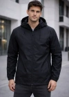 Erkek Kapüşonlu Su İtici Rüzgarlık Ceket Mevsimlik Hafif Mont  Siyah