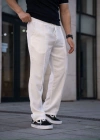 Erkek Keten Cepli Çıma Dikişli Jogger Buggy Pantalon Rahat Kalıp  Beyaz